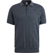 T-shirt Cast Iron Knitted Half Zip Poloshirt Structuur Blauw