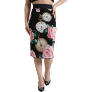 Rok D&amp;G Rose en klok Print hoge taille zijden rok