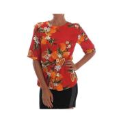 Overhemd D&amp;G Silk Blend Oranje Print Verfraaide Top Rood