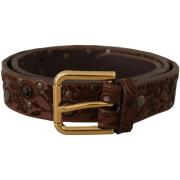 Riem D&amp;G bruin lederen riem met bloemen in relief