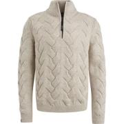 Sweater Vanguard Trui Half Zip Structuur Wolblend Ecru