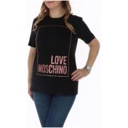 Overhemd Love Moschino Womens Glitter Logo TShirt Zwart