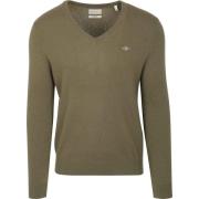 Sweater Gant Pullover V-Hals Woolblend Army Groen