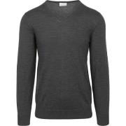 Sweater Profuomo Pullover V-Hals Merinowol Antraciet