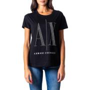 Overhemd EAX AX Logo Rhinestone T-Shirt voor Dames - Zwart