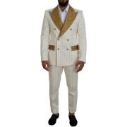 Kostuum D&amp;G Heren Double Breasted Suit - Wit Gestreept