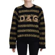 Sweater D&amp;G Dolce Gabbana Dames Zwart en Goud PaillettenStripe Tru...