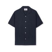 Overhemd Lange Mouw Portuguese Flannel Linen Camp Collar Shirt - Navy