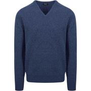 Sweater William Lockie Trui Lamswol V-Hals Indigo Blauw