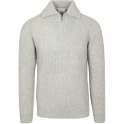 Sweater Profuomo Half Zip Pullover Merinowol Melange Grijs