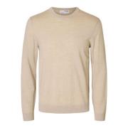 Trui Selected 16094647 TRAY MERINO CREW-OATMEAL