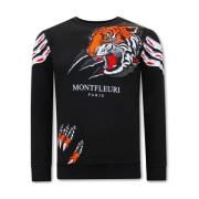 Sweater Tony Backer Print Tiger Head Black