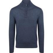 Sweater Suitable Merino Half Zip Trui Denim Blauw