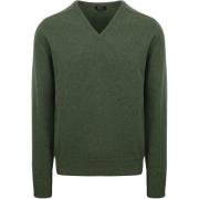 Sweater William Lockie Pullover Lamswol V-hals Rosemary Groen