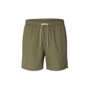 Korte Broek Selected Cooper-Seersucker Swim Trunks - Deep Lichen Green