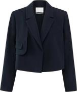 Yaya Woven cropped blazer with flap Blauw dames