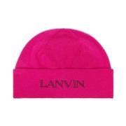 Luxe Wol Beanie met Logo Lanvin , Pink , Dames