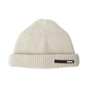 Wollen Gebreide Beanie met Logo Patch Oamc , White , Heren