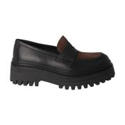 Dames Leren Loafer in Zwart/Bruin Elvio Zanon , Black , Dames