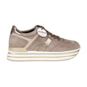 Leren Sneakers met Gestreepte Rubberen Zool Hogan , Beige , Dames