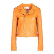 Denim Leren Jas Silvian Heach , Orange , Dames