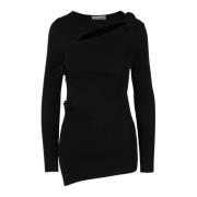 Ronde hals gekweek Coperni , Black , Dames