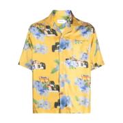 Zijden Overhemd met Bloemenprint Rhude , Yellow , Heren
