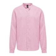 Linnen/Katoenen Mandarin Kraag Shirt BomBoogie , Pink , Heren