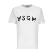 Witte Katoenen T-shirt met Logo Msgm , White , Dames