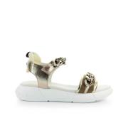 Gouden Leren Platte Sandalen Elena Iachi , White , Dames