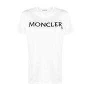 Beige Logo-Print T-Shirt Ss23 Moncler , White , Dames