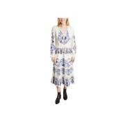 Geborduurde Midi Jurk Farm Rio , White , Dames