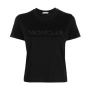 Logo-versierd zwart katoenen T-shirt Moncler , Black , Dames