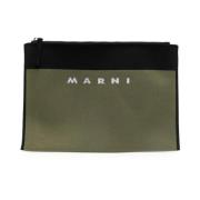 Groene Logo-Geborduurde Rits Clutch Tas Marni , Green , Dames