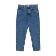 Stone Washed Denim Wortel Fit Jeans Amish , Blue , Heren