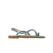 Carol Platte Leren Sandalen Scarosso , Green , Dames