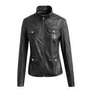 Leren Bikerjack met Hoge Kraag en 4 Zakken Btfcph , Black , Dames