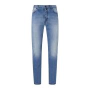 Slim-Fit Katoenen Jeans in Lichtblauwe Wassing Kiton , Blue , Heren