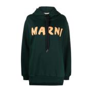 Groene hoodie met trekkoord en iisch logo Marni , Green , Dames