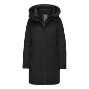 Lange parka met capuchon en dubbele kraag BomBoogie , Black , Dames