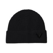 Zwarte Geribbelde Gebreide Cashmere Beanie Valentino Garavani , Black ...