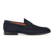 Blauwe Suède Instappers Santoni , Blue , Heren