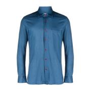 Contrasterend Knoopsluiting Overhemd Kiton , Blue , Heren