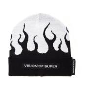 Beanie With White Flames Vision OF Super , Black , Heren
