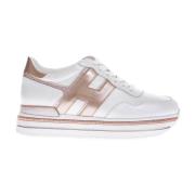 Witte Talcum Midi Sneakers met Metallic Roze H Applicatie Hogan , Whit...