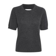 Luxe Cashmere Trui met Korte Mouwen en Ronde Hals Part Two , Gray , Da...