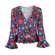 Blouse met Bloemenprint en Gerimpelde Details Saint Laurent , Red , Da...