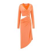 Viscose jurk met Cut-Out detail Off White , Orange , Dames