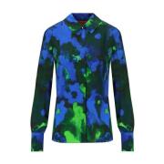 Blauw en groen bloemen zijden blend shirt Stine Goya , Blue , Dames