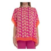 Bloemenprint Zijden Bootvormige Poncho Seventy , Pink , Dames